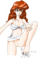 breasts drawing giantess feet barefoot bra skirt anime red_hair shrunken_men under_foot makeshift_clothing