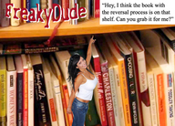 story shrunken_woman books looking_at_viewer pointing