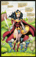 giantess comic black_hair color armor sword goddess story boots blue_skin wonder_woman cape leotard tiara shield dinanna protector dc_comics bare_legs