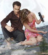 giantess collage angel giant clothed couple people falling parking_lot in_hand holding_vehicle