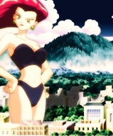 drawing giantess pokemon collage city color red_hair hand_on_hips jessie_(pokémon)