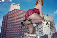 city destruction high_heels buttman from_below looking_at_viewer elise