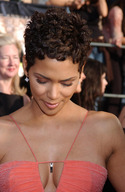 collage cleavage short_hair shrunken_men hanging_on chest ear_rings hally_berry looking_at_tiny