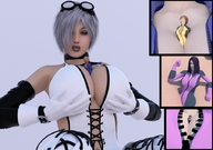 breasts giantess cleavage multiple_sizes gloves shrunken_people entrapment giantesses goggles jumpsuit ivory recursion laces zipper digital_render cupping_breasts between_breasts