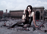 giantess collage feet blood gore foot_crush lingerie legs fishnets dark cruel hand_crush goth emo under_foot looking_at_viewer impalement pale_skin