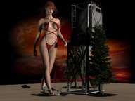 crush swimsuit barefoot high_heels tree red_hair shrunken_men tower cruel under_foot pedicure sunset digital_render