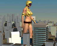 giantess city aliens walking skyscrapers rooftop examining helmet visor scanning digital_render