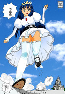 drawing giantess color shoes blood castle low_angle somari dress queen under_foot japanese_text point_of_view thigh_highs