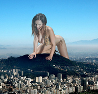 giantess collage city mega long_hair swimsuit brunette