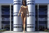 breasts giantess nude buildings shrunken_woman chained human_bikinis bounded chained_together digital_render human_clothing