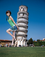 giantess collage clothed high_heels asian people looking_at_viewer leaning_tower_of_pisa