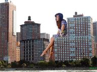 giantess collage city barefoot buildings brunette sitting waterfront side_angle mw2
