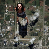 collage feet mega destruction clothed cleavage high_heels brunette unknown_artist sandals standing countryside suburbs above_view
