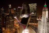 breasts giantess collage panties city mega handheld helicopter unknown_artist sitting palm skyscraper people streets night lights clock_tower new_york_city between_buildings examining spotlights looking_at_tiny