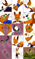 drawing pokemon vore furry comic color handheld green_eyes digestion shrunken_man swallowed eevee eyeofcalamity dialogue stomach_view looking_at_tiny