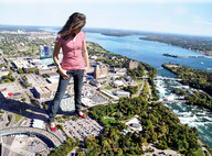 giantess collage clothed water brunette wonderslug looking_down river parking_lot suburbs crushed_car