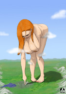 breasts drawing giantess nude giga city color destruction red_hair mountain_range pandoza
