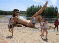 giantess collage feet size_difference swimsuit volleyball leg sunglasses sand castor_troy waterway