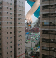 giantess collage destruction finger wonderslug kneeling hand bending_over adrianna_daniels between_buildings