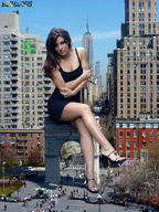 giantess collage feet city clothed high_heels brunette legs shrunken_people skyscraper beregous looking_at_viewer jaime_koeppe