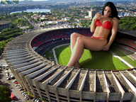 giantess collage city swimsuit sitting beregous suburbs sports_stadium jaime_koeppe looking_at_tiny