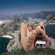 giantess collage city barefoot unknown_artist shrunken_people mountains point_of_view looking_at_viewer gondola