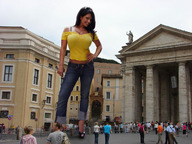giantess collage clothed high_heels buildings low_angle shrunken_people standing denise_milani looking_at_viewer