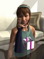size_difference blonde clothed brunette shrunken_men tontoblackadder giantesses holding box present held_up digital_render