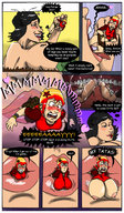 breasts giantess vore size_difference comic tongue mouth handheld breast_expansion embarrassed shrunken_men molotav panels