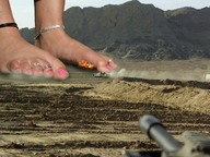 collage destruction barefoot military tank unknown_artist pink_nails pedicure toe_ring giantess_feet ankle_bracelets
