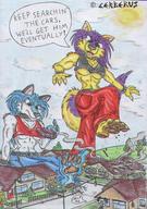 drawing crush furry tail color handheld purple_hair blue_hair paws cerberus searching