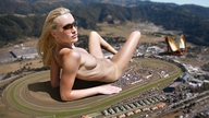 giantess collage nude blonde lying_down mountains vehicles houses field looking_at_viewer behind_view xcalibur downward_angle