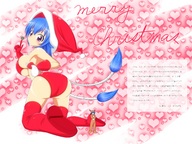 drawing giantess panties color anime blue_hair huge_breasts purple_eyes christmas santa mgear