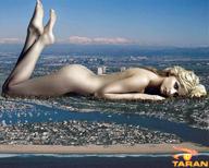 giantess collage city blonde destruction barefoot lying_down underneath looking_at_viewer taran eva_padberg
