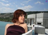 giantess collage clothed red_hair shrunken_men cf rooftop looking_at_tiny