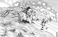 drawing giantess monochrome ocean lying_down shrunken_people dolphins