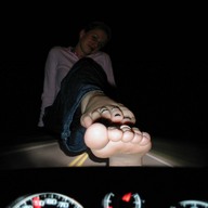 giantess collage barefoot unknown_artist vehicles night pedicure toe_ring looking_at_viewer blocking_highway
