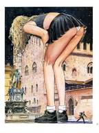 drawing giantess panties upskirt blonde color butt shoes low_angle socks night statue point_of_view stars manara