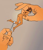 drawing size_difference shrunken_woman between_fingers giant_hand q_tip