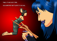 drawing nude vore size_difference color story shrunken_woman cat_girl chopsticks sushi mouse_girl