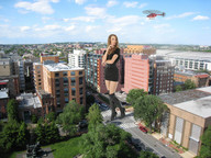 giantess collage city clothed buildings helicopter brunette wonderslug boots clouds sky