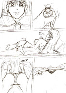 drawing panties blonde monochrome long_hair butt bra underwear lips lying_down shrunken_man sideboob earrings butt_smother panty_entrapment