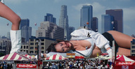 giantess collage city cleavage lying_down unknown_artist shrunken_people skyscrapers climbers giantess_fair