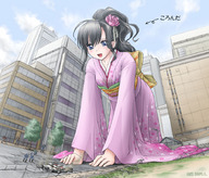 drawing giantess crush city anime japanese_clothes kimono meg police eichikei