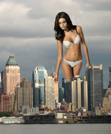 breasts giantess collage city mega swimsuit cleavage brunette looking_down skyscraper waterfront jammie_gunns