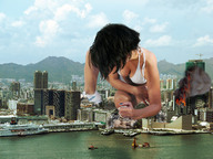 collage city destruction beach cleavage wonderslug fire giantess_katelyn boats sneakers skyscrapers smoke fist sky ships crushed_building