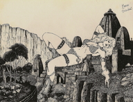 drawing giantess city mega monochrome long_hair destruction fantasy anime marcos_snowbell amazon pen_paper