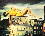 giantess brunette dress model photograph glamour laying_on_building modeling