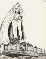 drawing giantess city mega monochrome long_hair destruction fantasy high_heels anime marcos_snowbell village pen_paper cruel
