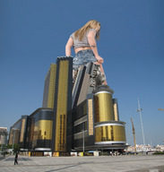 giantess collage blonde destruction clothed buildings helicopter low_angle wonderslug sky behind_view nikki_sims